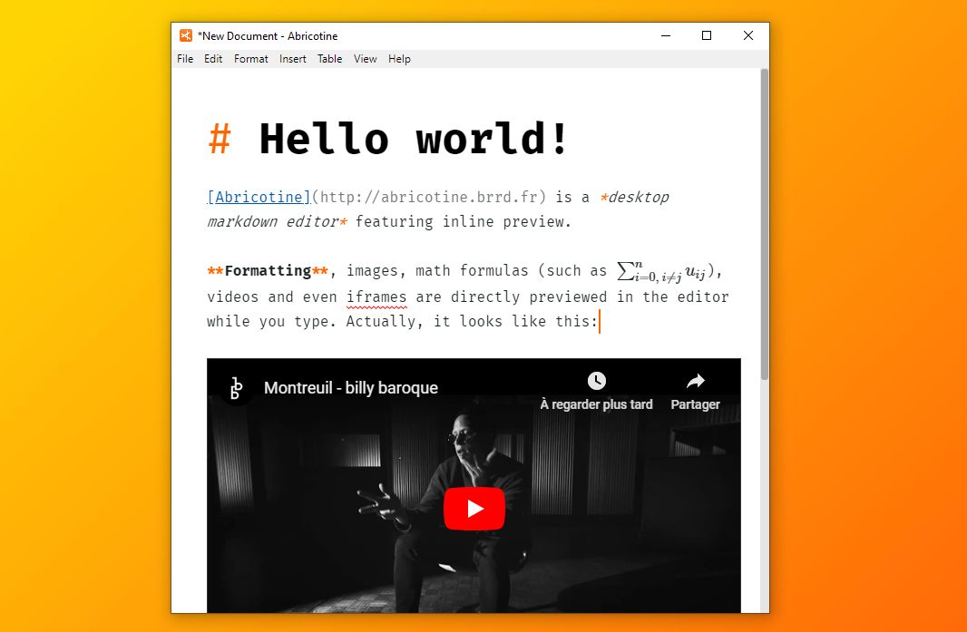 Copie d’écran du logiciel Abricotine