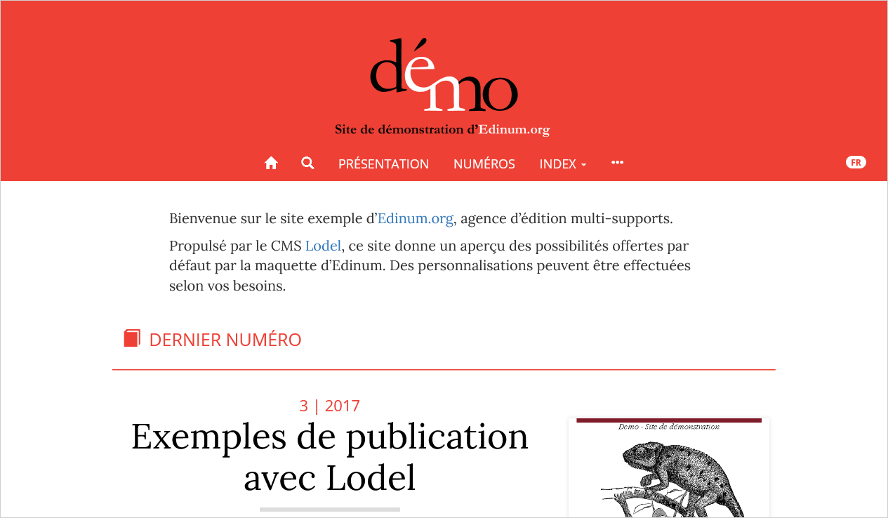 Copie d’écran d’un site construit à partir de la maquette Prima